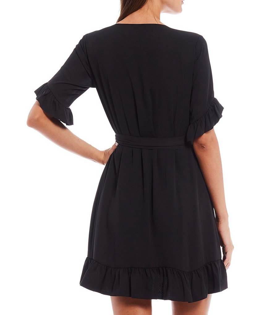 Gianni Bini Lauren Ruffle Trim Sleeve V-Neck Wrap Dress