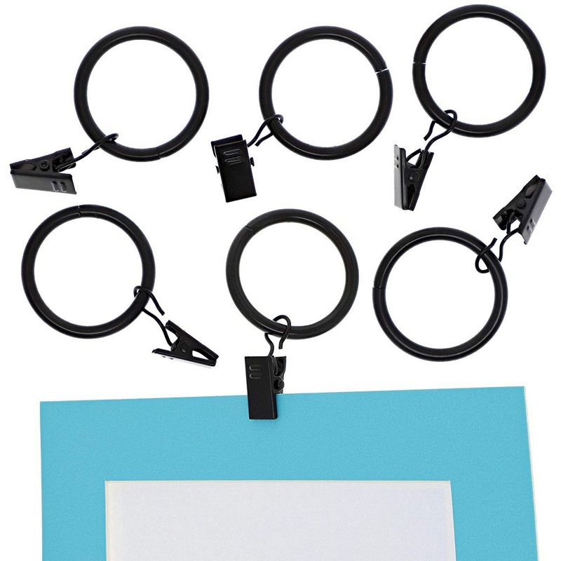 Juvale 36 Pack Black Curtain Rod Rings with Clips for Window (2.6 inches)