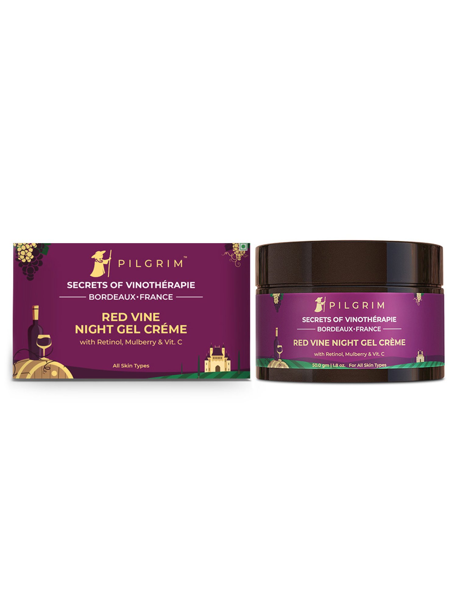 Pilgrim Red Vine Anti Aging Night Gel Cream with Retinol, Mulberry & Vitamin C - 50 gm