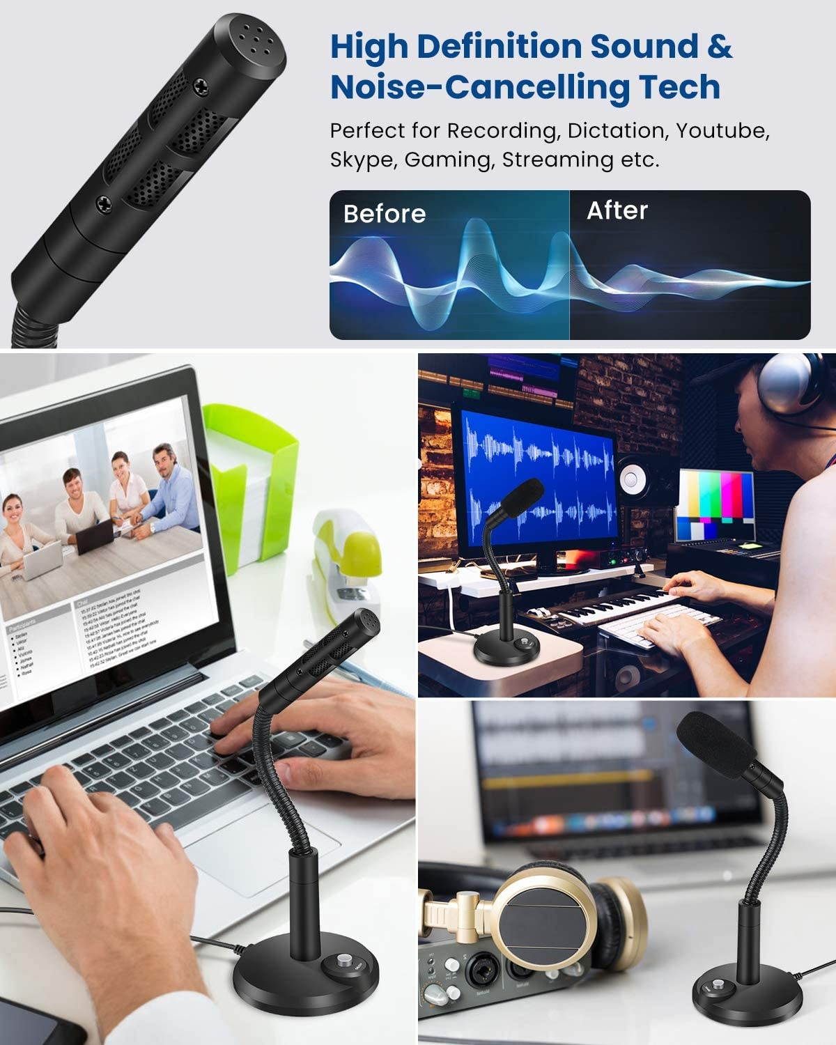 USB Microphone for Computer, ELEGIANT PC Microphone with Mute Button, LED Indicator Dictation Computer Microphone Plug and Play for PC Laptop Mac -YouTube Skype Recording Gaming Streaming (2m/6.5ft)
