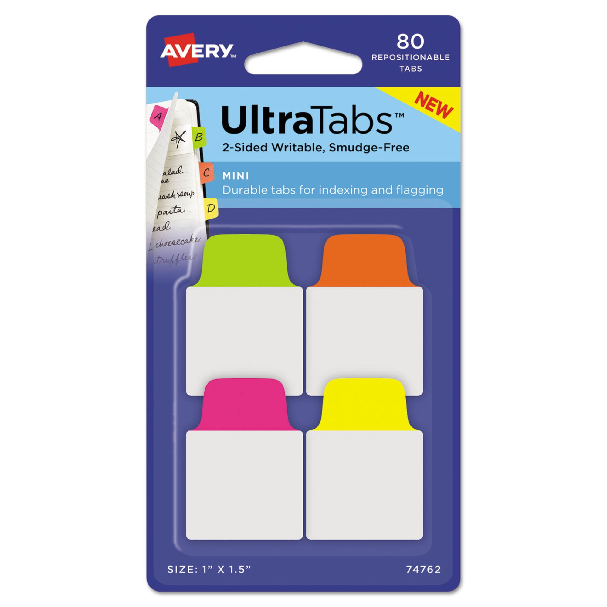 Avery Ultra Tabs Repositionable Tabs ,TAB,POLY,NEON,80/PK,AST