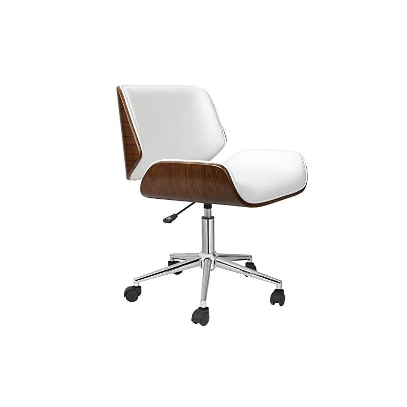 Dove Office Chairs in Mid-Century Modern Design with Leather Upholstery, Wooden Accents, Stainless Steel Legs, Roller Wheels & Adjustable Height, White