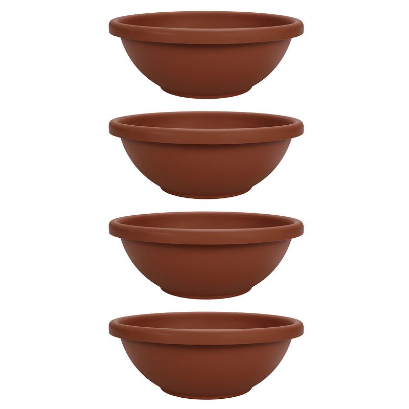 HC Companies 18 Inch Resin Garden Bowl Planter Pot, Terra Cotta Clay (4 Pack)