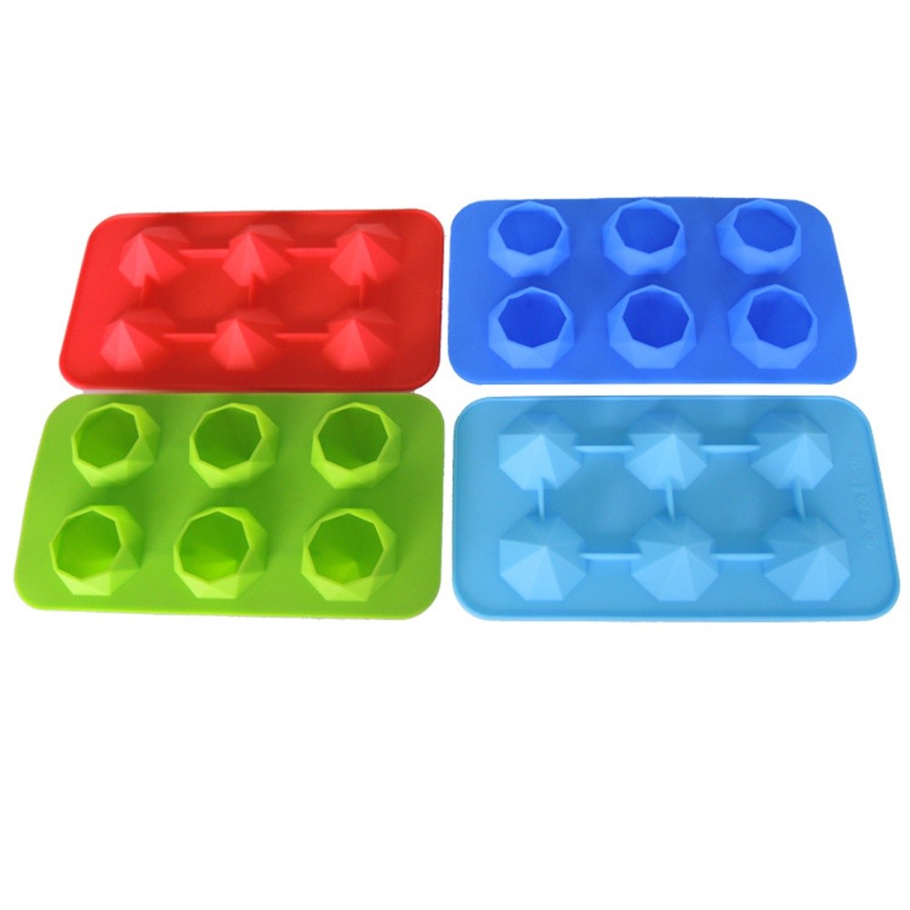 6 Lattices Silicone Ice Mold Diamond Shape Ice Cube Tray Ice Cube Maker for Whiskey Iced Coffee (Sky Blue)