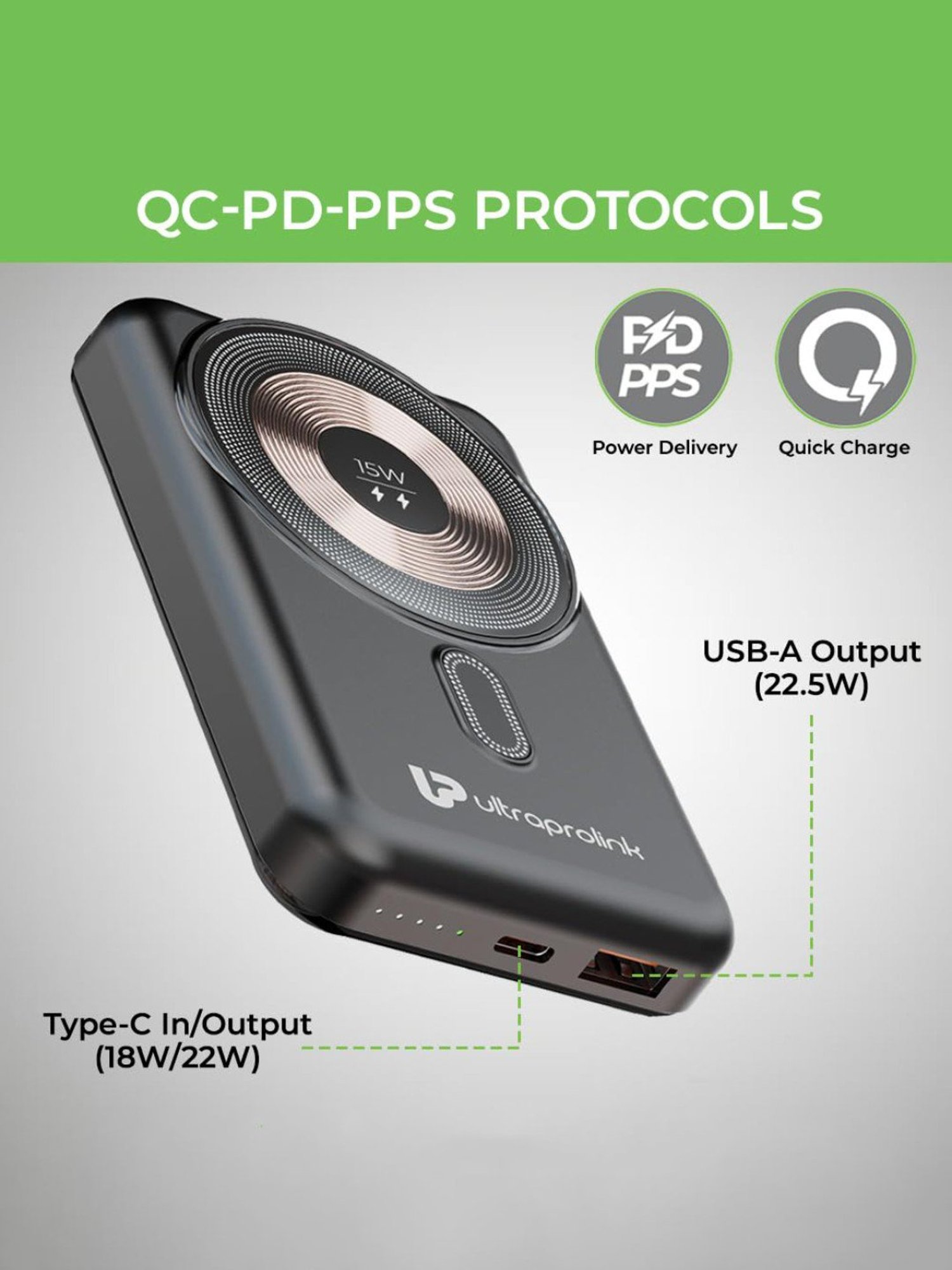 ULTRAPROLINK UM1114 10000 mAh Wireless Magnetic Mag-Safe Power Bank (Black)