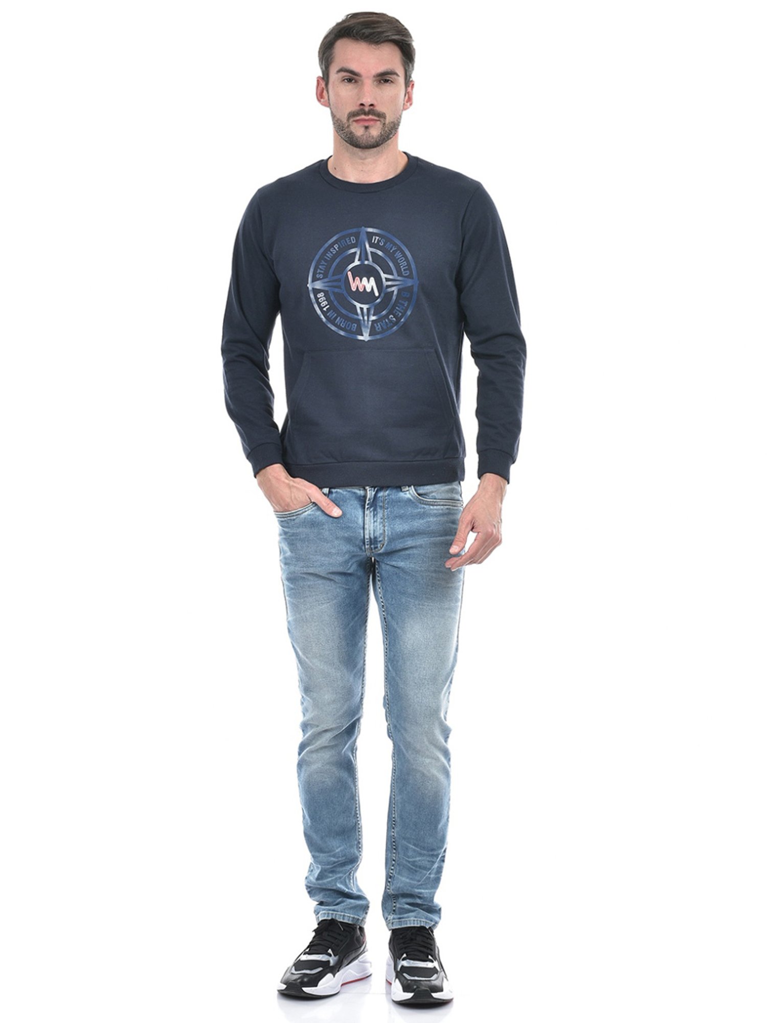 Lawman Navy Blue Cotton Regular Fit Printed Sweatshirts
