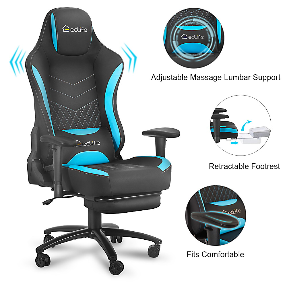 Ergonomic Racing Style Gaming Chair LUCKWIND Racing Chair
Massage Gaming Chair Office Chair Height Adjustment Recliner Swivel Rocker With Retraceable Footrest And  Massage Lumbar Pad E-Sports Chair