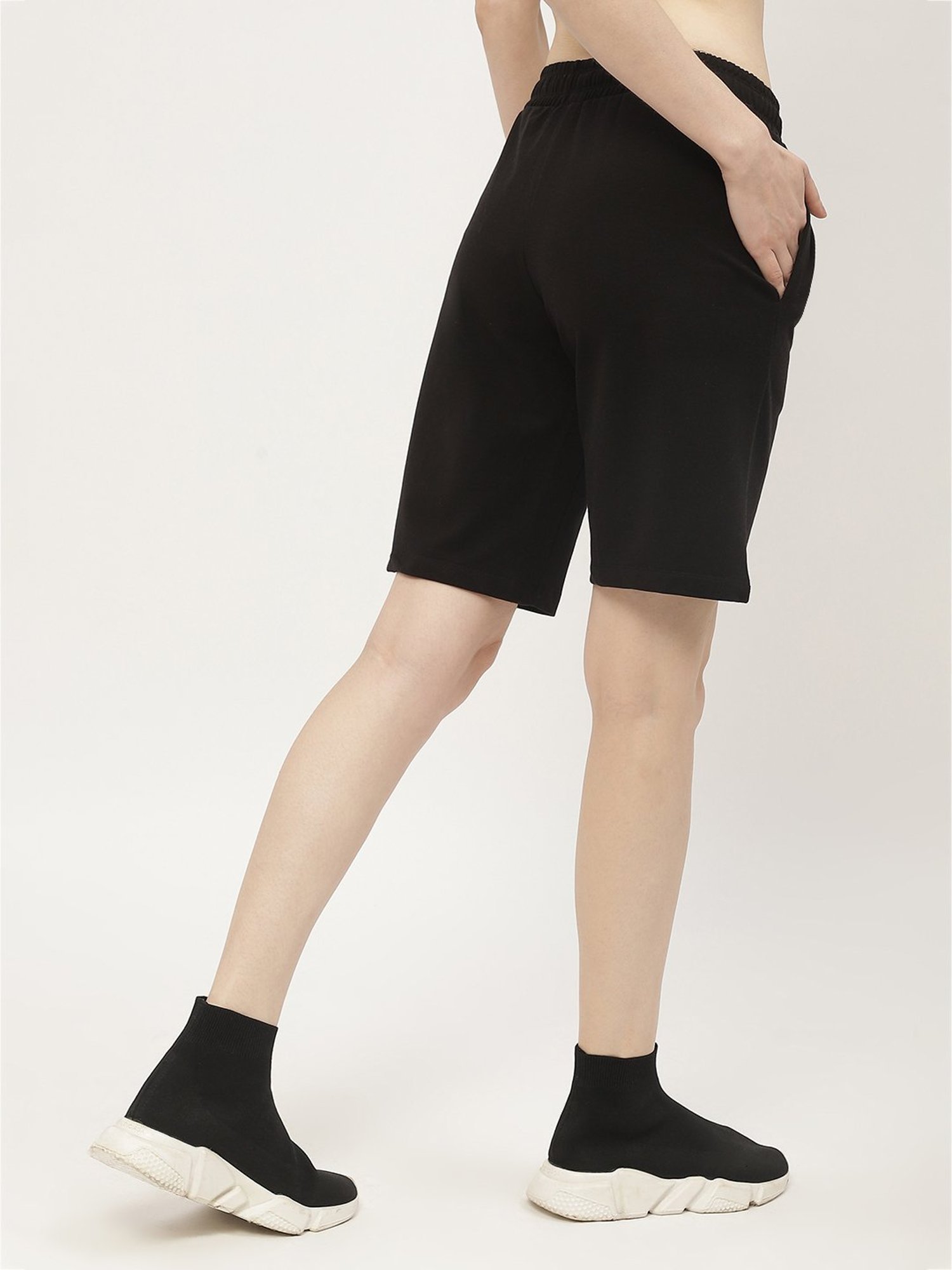 MADAME M Secret Black Cotton Relaxed Fit Shorts