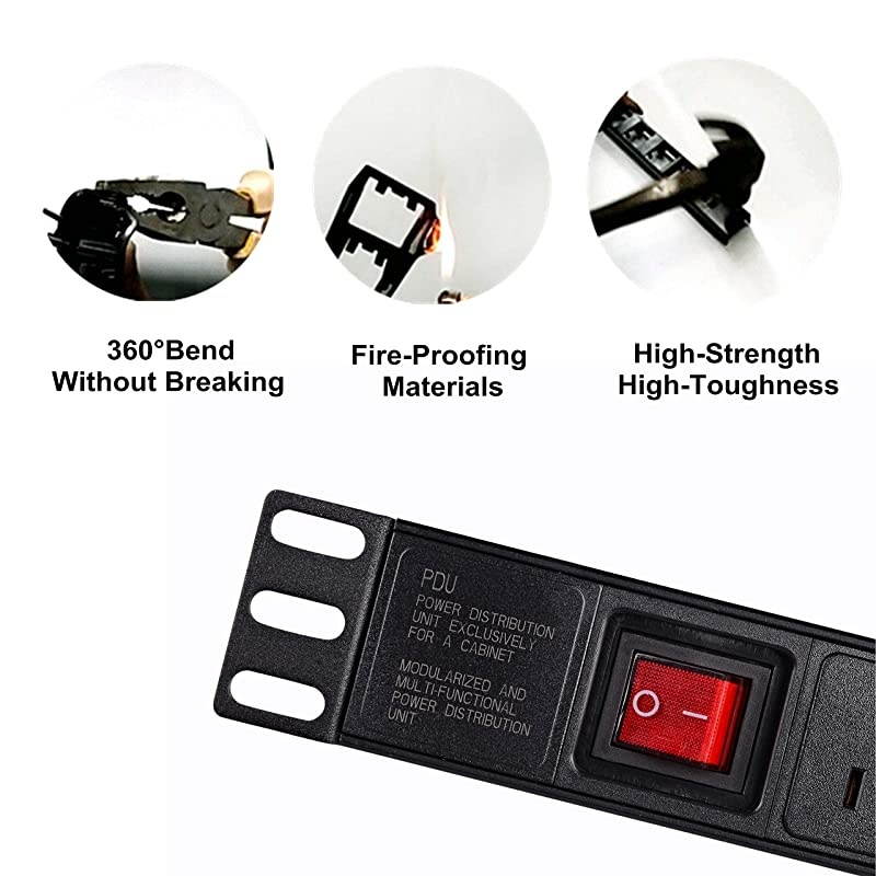 Power Strip Surge Protector RackMount PDU 8 Right Angle Outlets WideSpaced 15A125V 6ft Cord Black