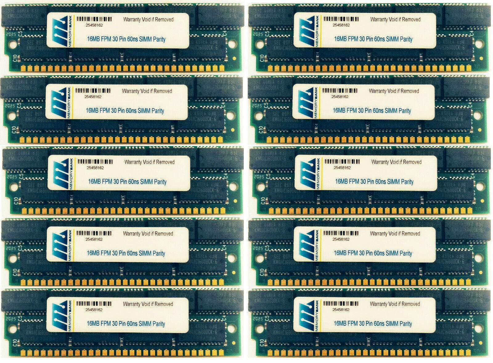 LOT OF TEN 16 FPM PARITY 60NS SIMM 30-PIN 5V 16X9 MEMORY RAM