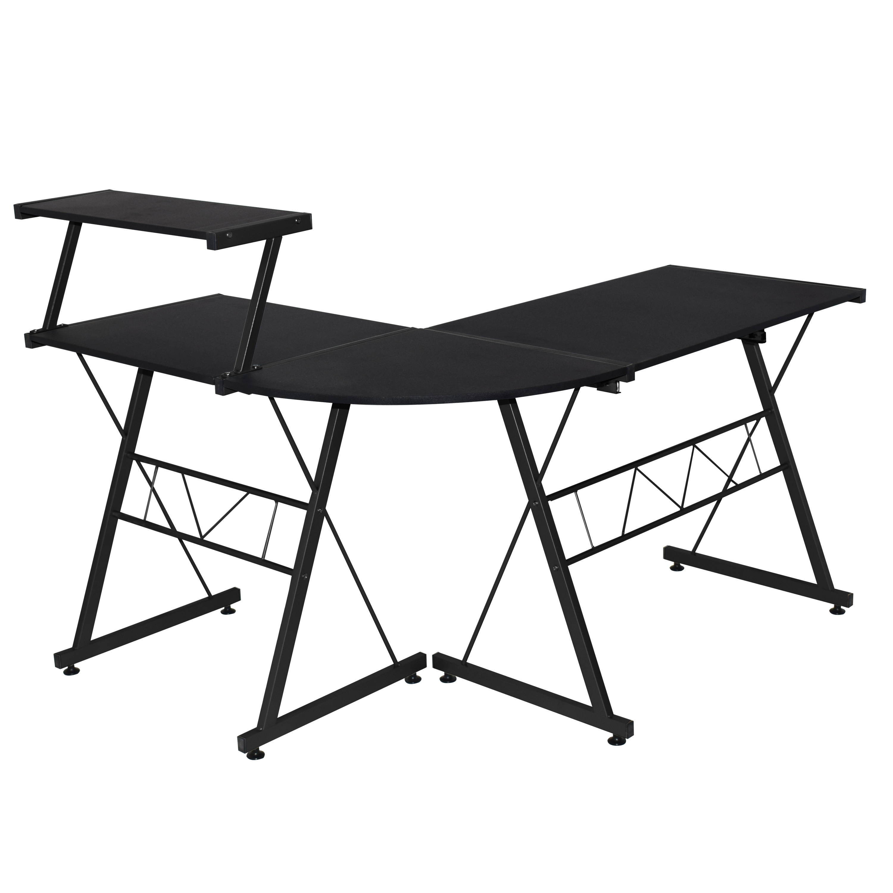 Corner Wood L-Shape Computer Workstation Desk 3 Piece Adjustable Two-way Shelf Set up to 3 Monitors