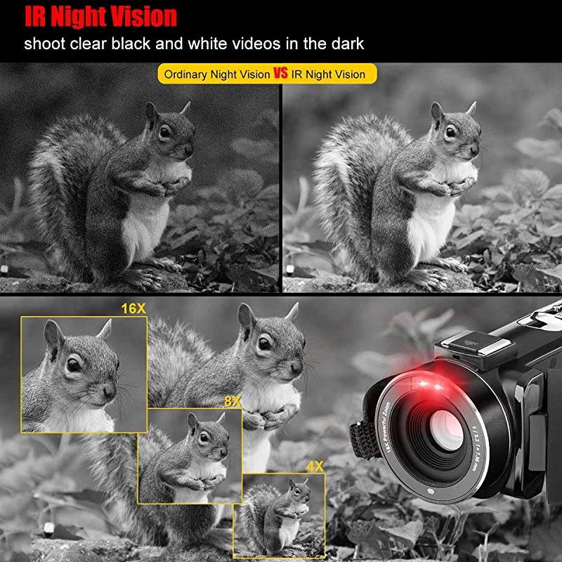 Camera Camcorder Digital Youtube Vlogging Camera 27K Full HD 36MP30FPS IR Night Vision 30quot IPS Touch Screen 16X Digital Zoom Camcorder with Microphone Remote Control 2 Batteries