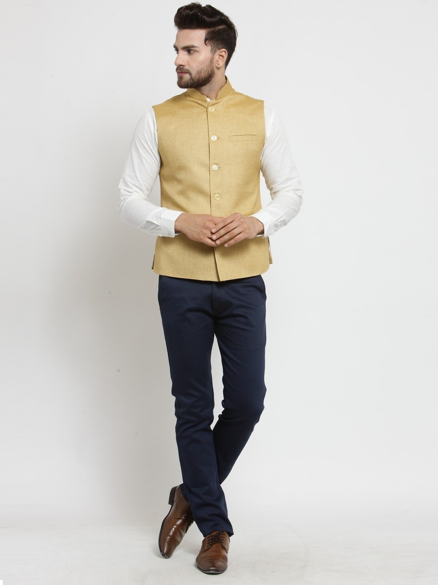 Treemoda Mustard Yellow Regular Fit Nehru Jacket