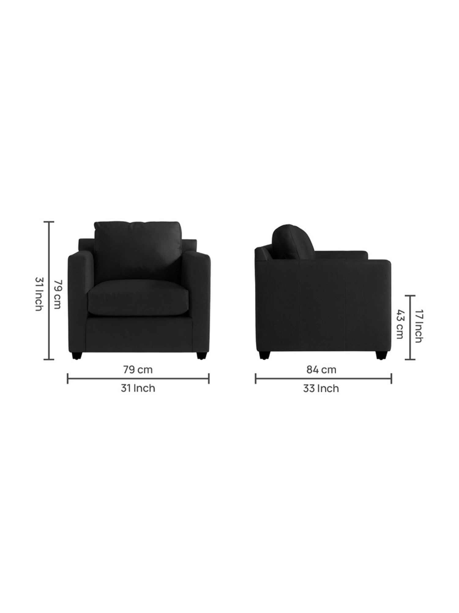 Trevi Olive Black Leather & Neem Wood 1 Seater Sofa
