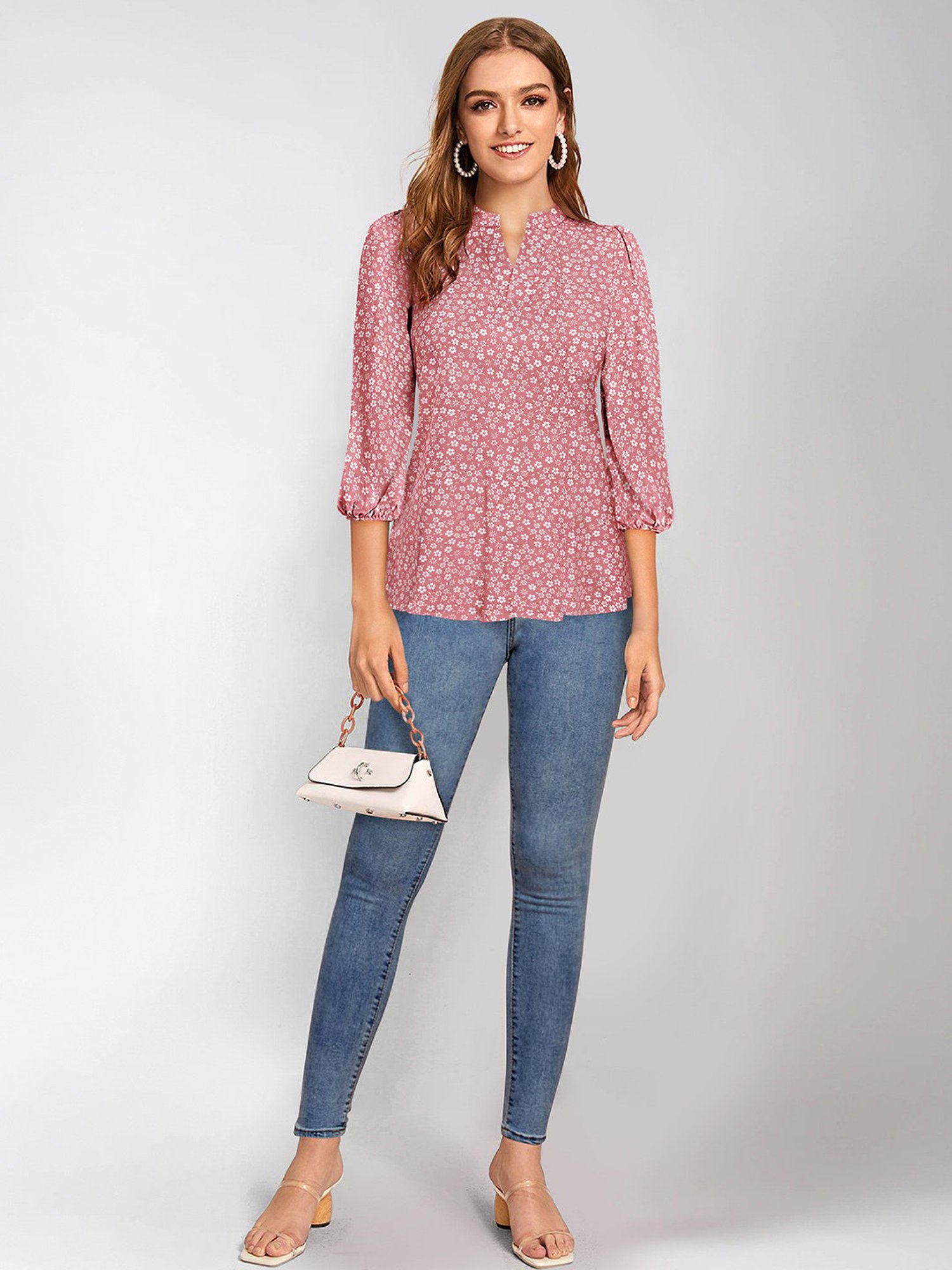 KERI PERRY Peach Floral Print Top