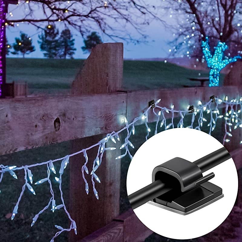 100 Pieces Mini Outdoor Cable Clips with Adhesive Tapes Light Clips Decoration Clips Self Adhesive Hooks Wire Holder for Fairy Light Black