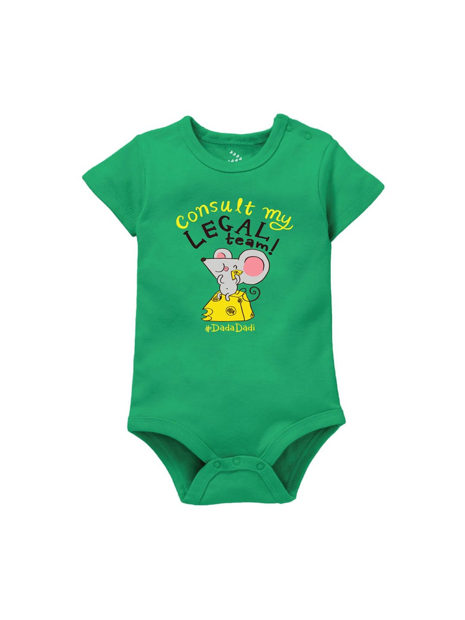 Zeezeezoo Kids Green Consult My Legal Team #dadadadi Printed Onesie