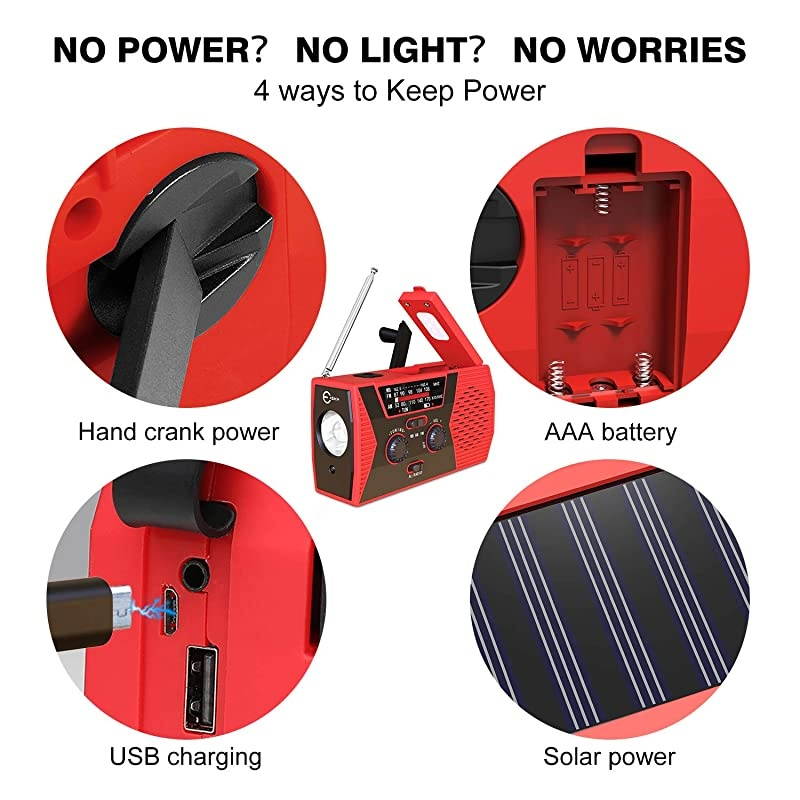 2020 Upgraded Version  Emergency Solar Hand Crank Radio 2000mAh Power Bank NOAA Weather Radio for Emergency with AMFM LED Flashlight Reading LampSOS Alarm