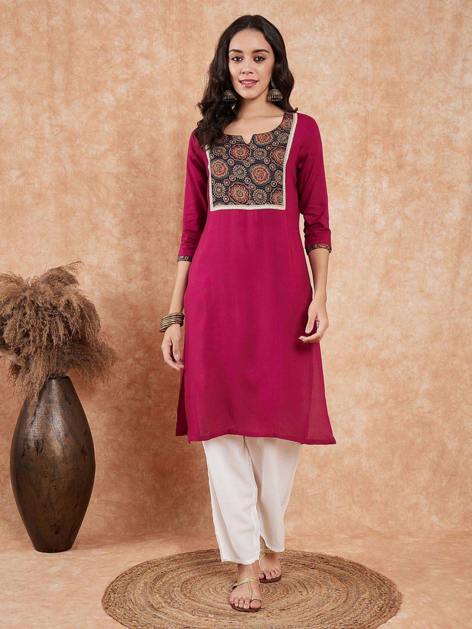 Inweave Purple Cotton Printed Straight Kurta