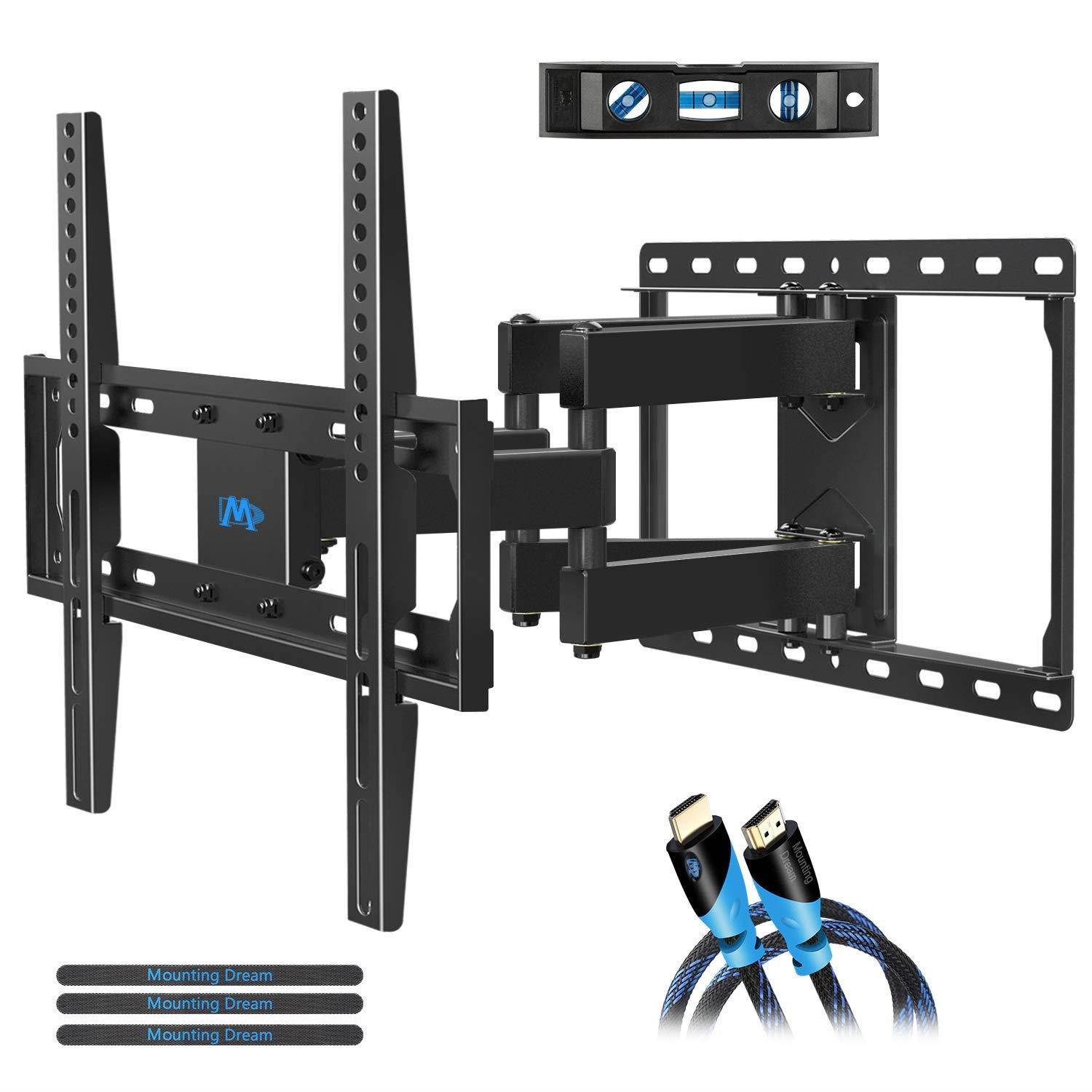 Mounting Dream TV Wall Mount TV Bracket for Most 32-55 Inch Flat Screen TV/ Wall Mount Bracket, Full Motion TV Wall Mount with Swivel Articulating Dual Arms, Max VESA 400x400mm, 99 LBS Loading MD2380