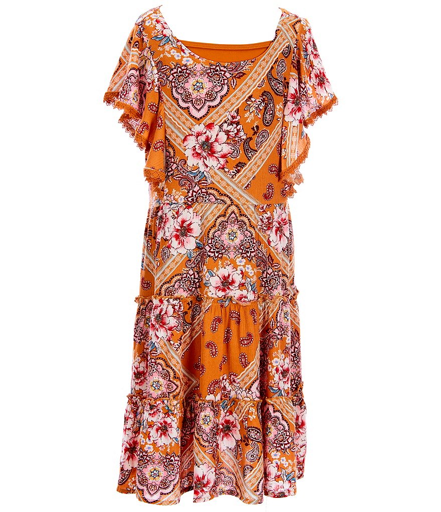 Ally B Big Girls 7-16 Flutter-Sleeve Printed Fit-And-Flare Dress