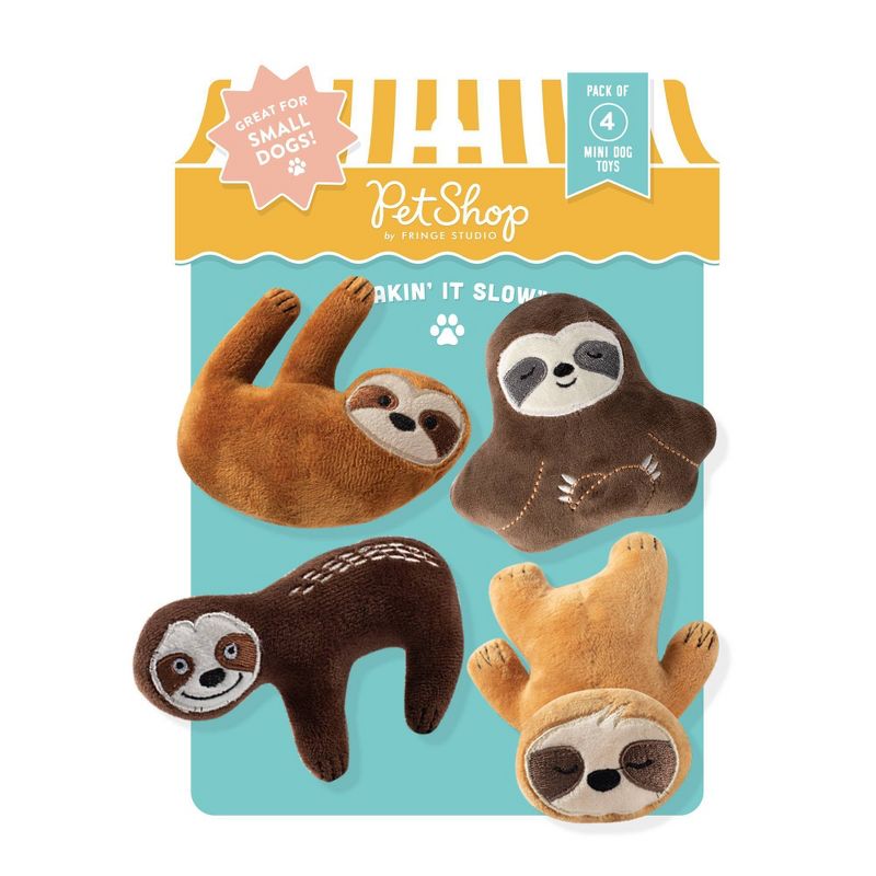 PetShop by Fringe Studio Sloth Takin it Slow Mini Dog Toy Set - 4pk