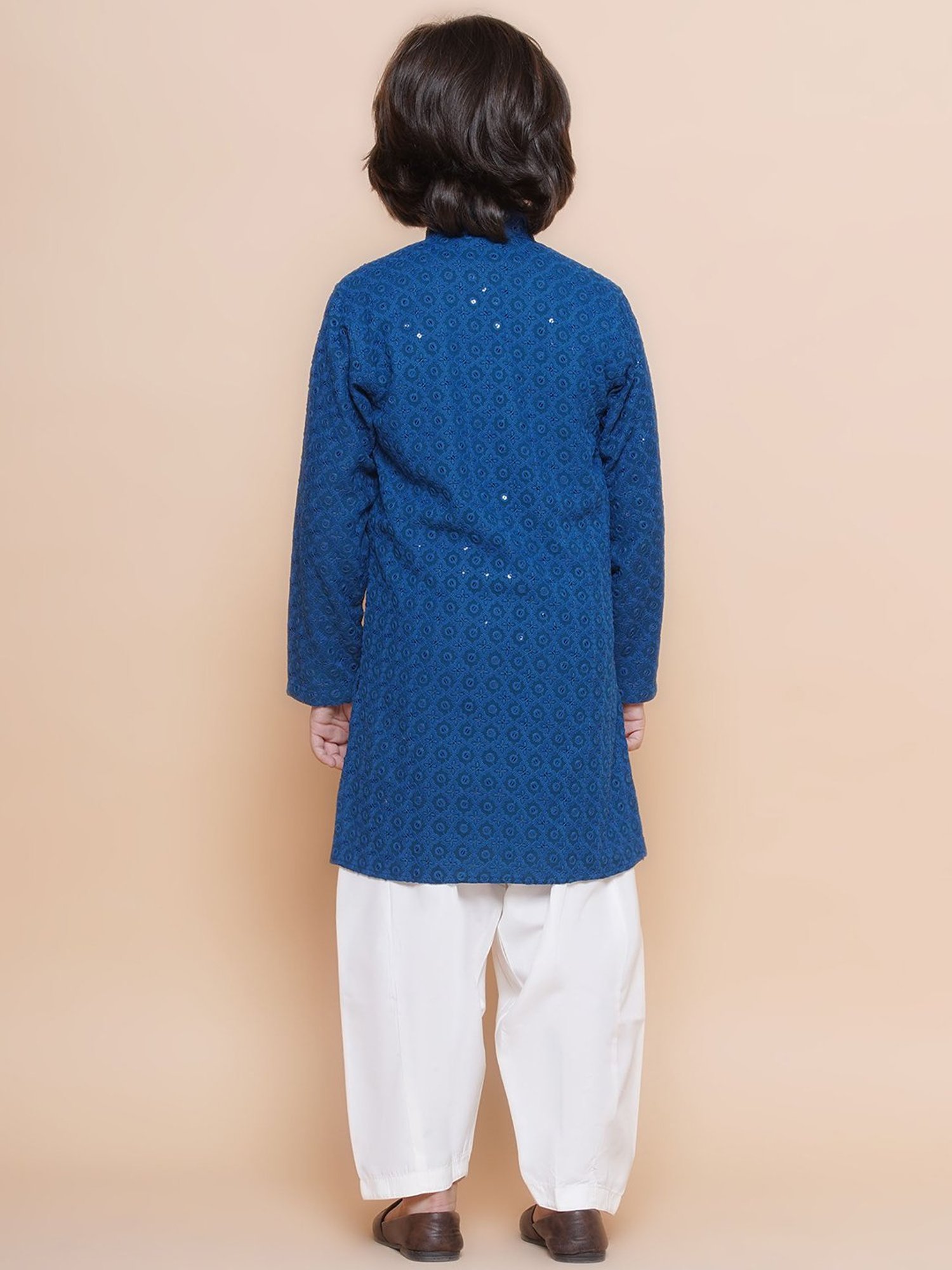 AJ Dezines Kids Navy & White Embellished Full Sleeves Kurta with Salwar