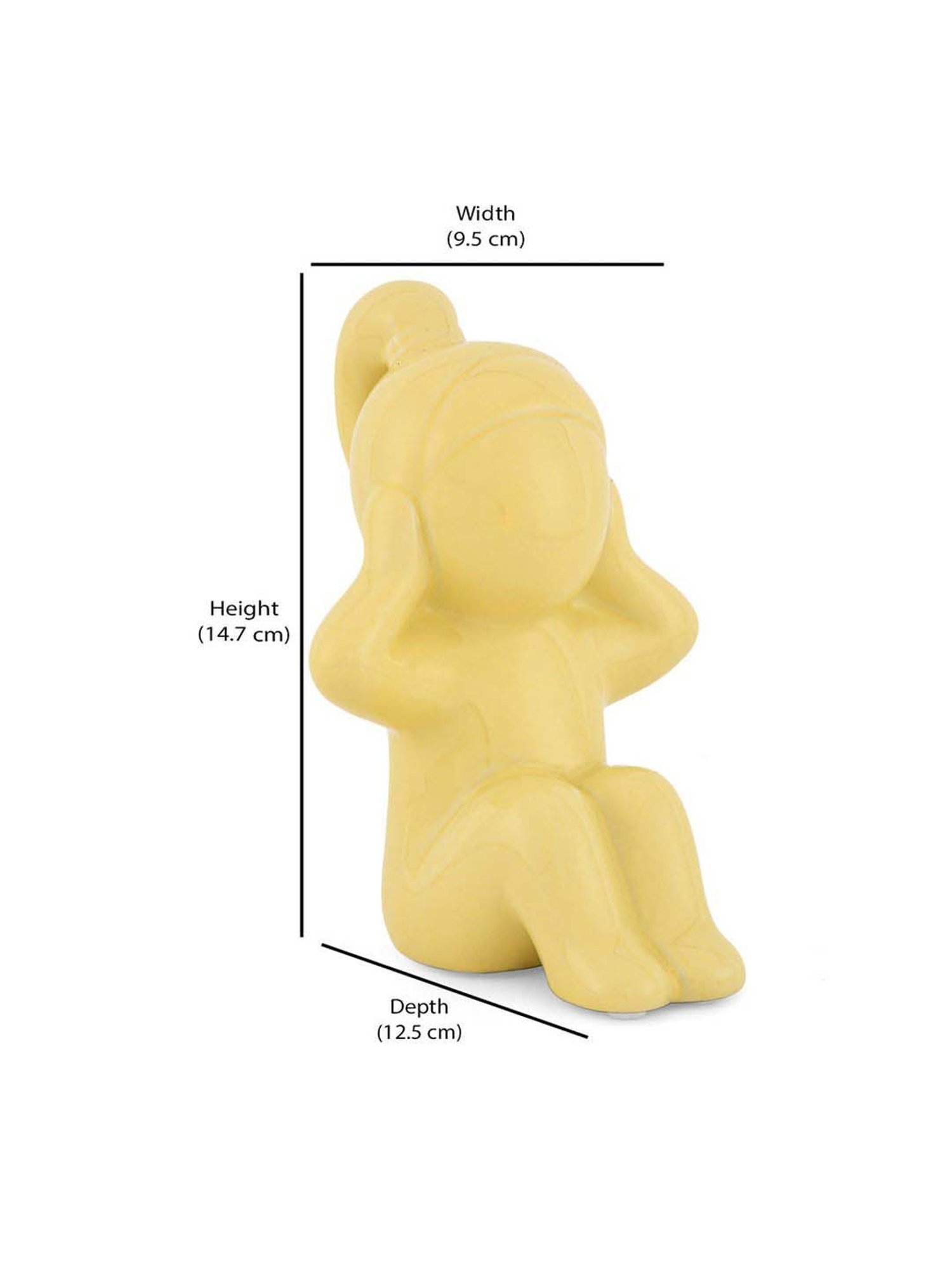 @home Yellow Resin Girl Hear No Evil Decorative Showpiece