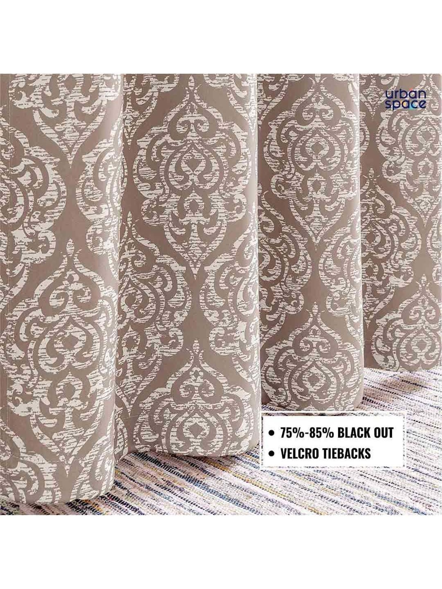 Urban Space Brown Polyester Window Curtain With Tieback & Eyelet