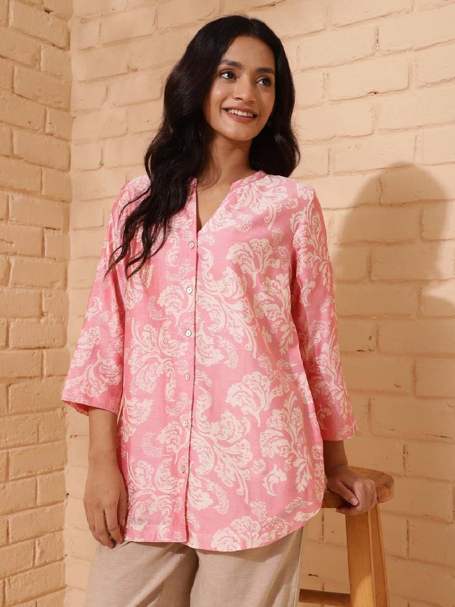 Fabindia Pink Printed Top