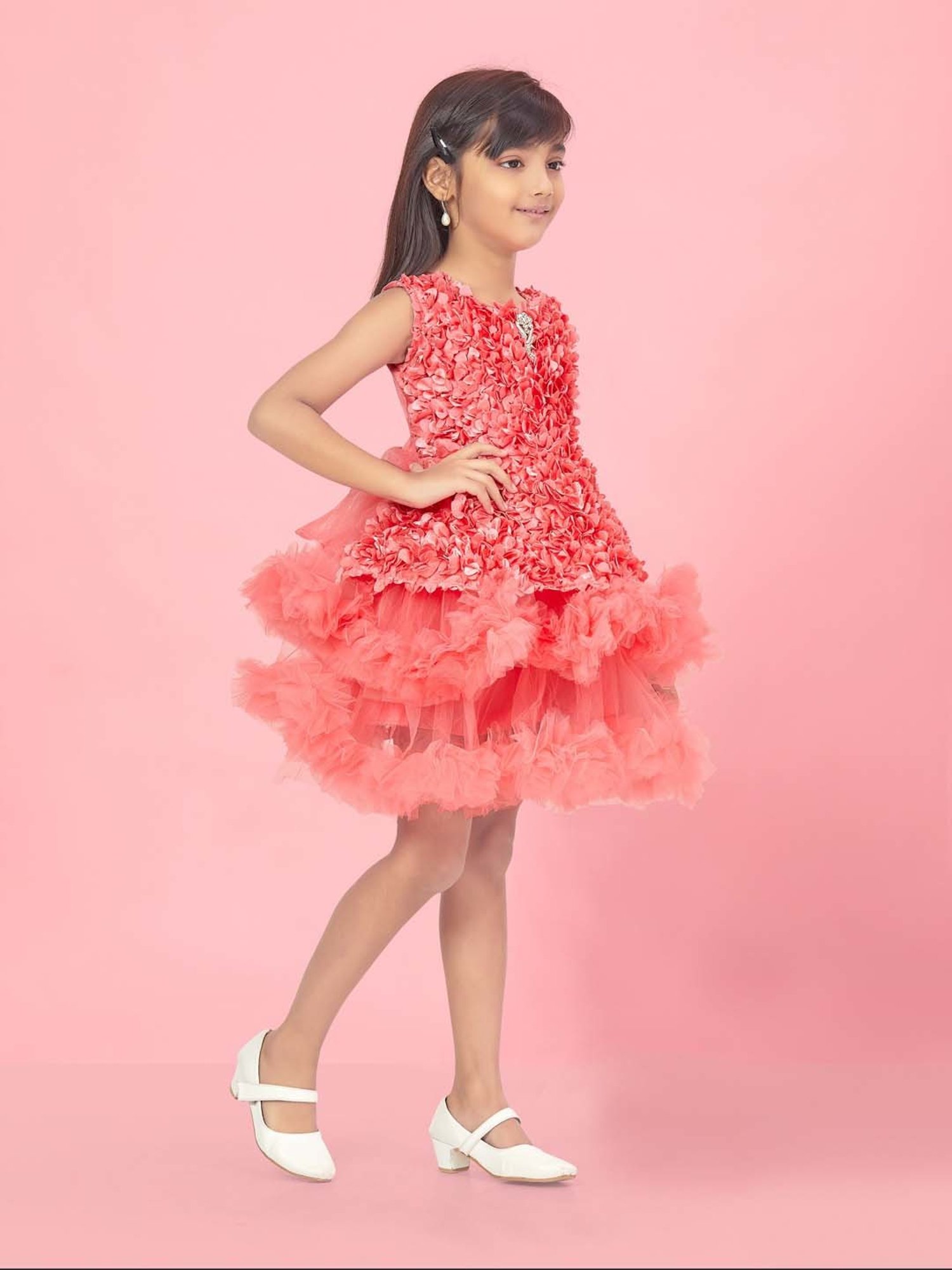 Aarika Kids Peach Textured Pattern Frock Dress