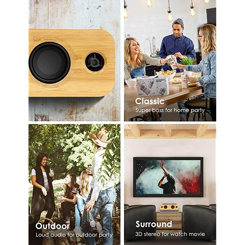 Life Bluetooth Speaker, 30W Loud Home Party Wireless Bluetooth Speakers, 2 Woofers&2 Tweeters for Super Bass Stereo Sound,TWS and 100Ft Bluetooth V5.0,12-Hour Playtime Subwoofer, Imitation Wood