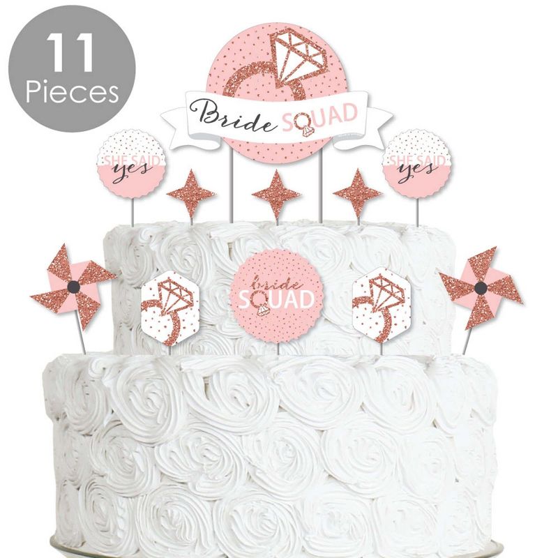 Big Dot of Happiness Bride Squad - Rose Gold Bridal Shower or Bachelorette Party Cake Decorating Kit - Bride Squad Cake Topper Set - 11 Pieces