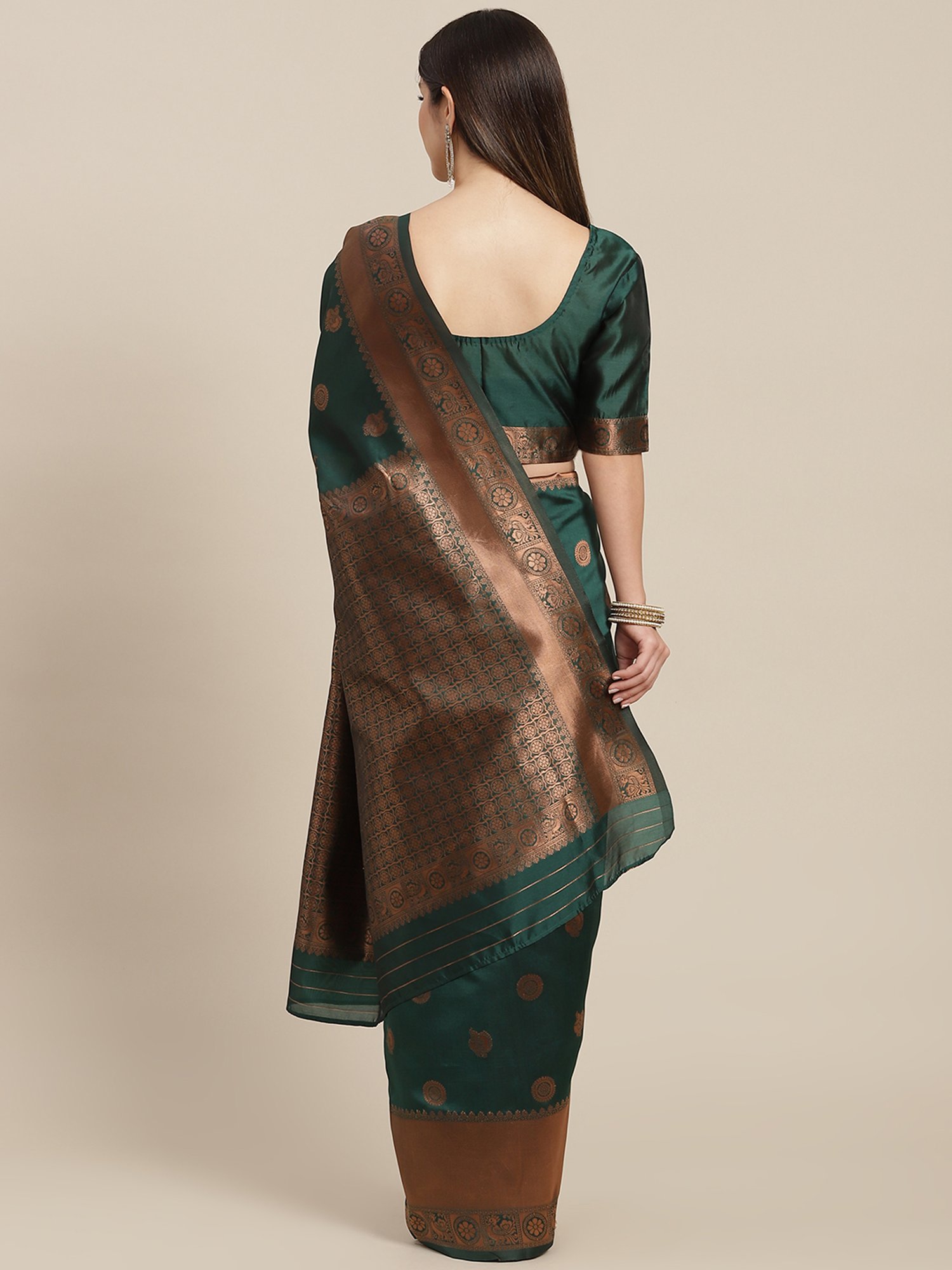 KSUT Green Silk Woven Saree With Unstitched Blouse