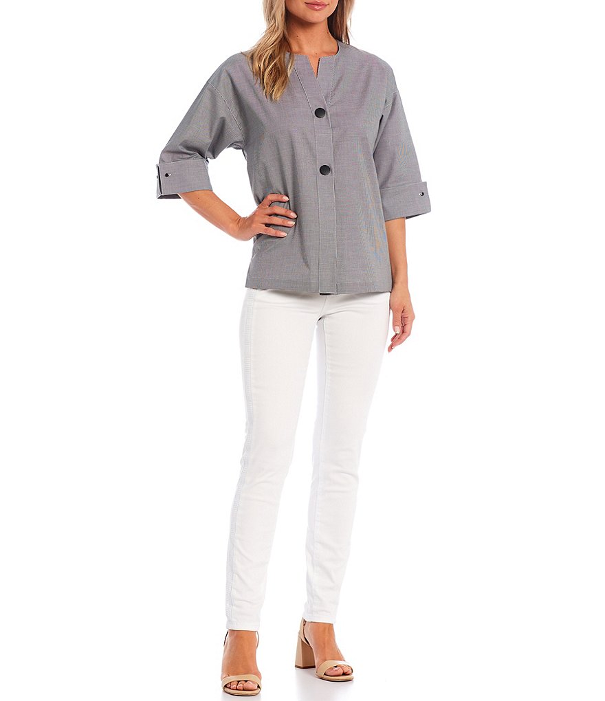 Ming Wang 3/4 Sleeve Mini Checkered Two Snap Jacket