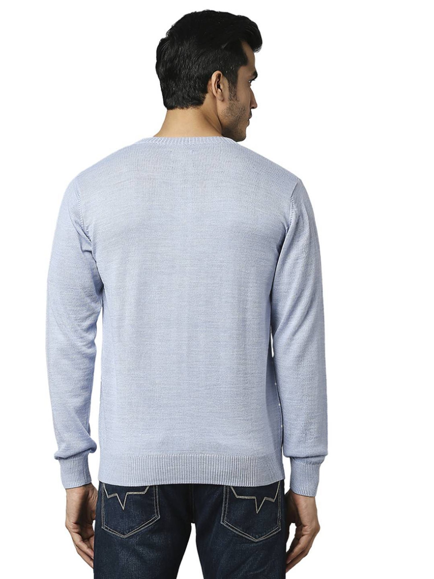 Raymond Blue  Regular Fit Striped Sweaters