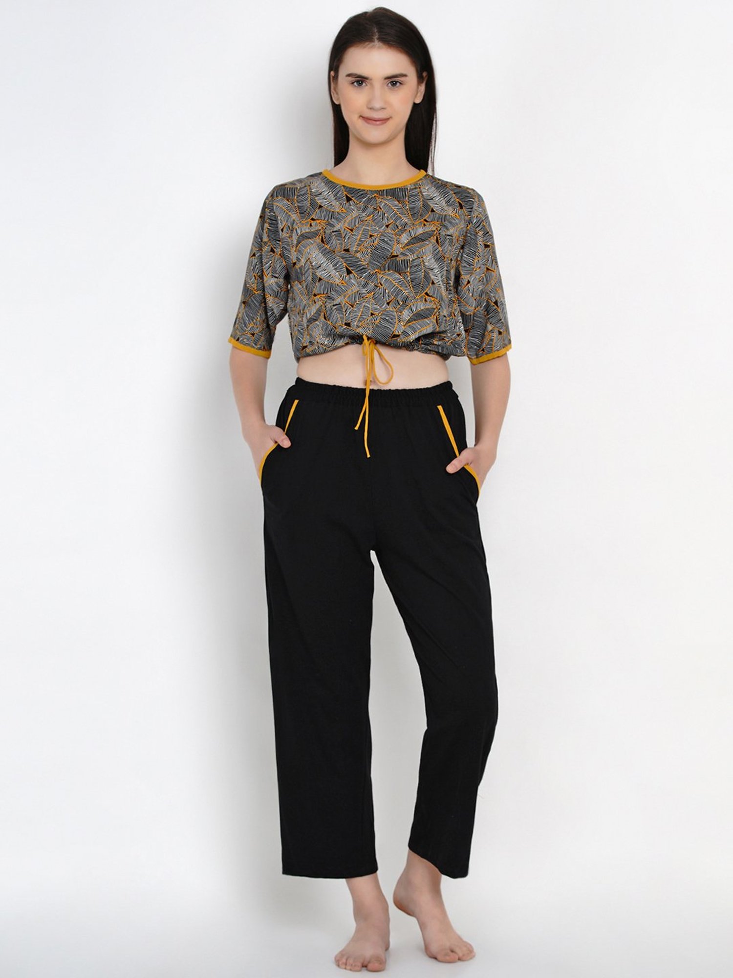 Erotissch Black Printed Top Pyjama Set