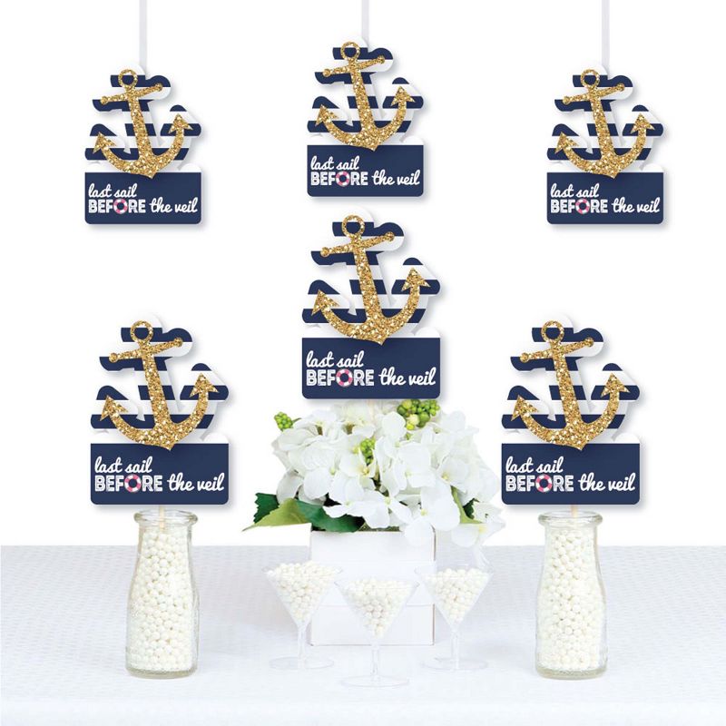 Big Dot of Happiness Last Sail Before the Veil - Anchor Shaped Decorations DIY Nautical Bridal Shower and Bachelorette Party Essentials - Set of 20