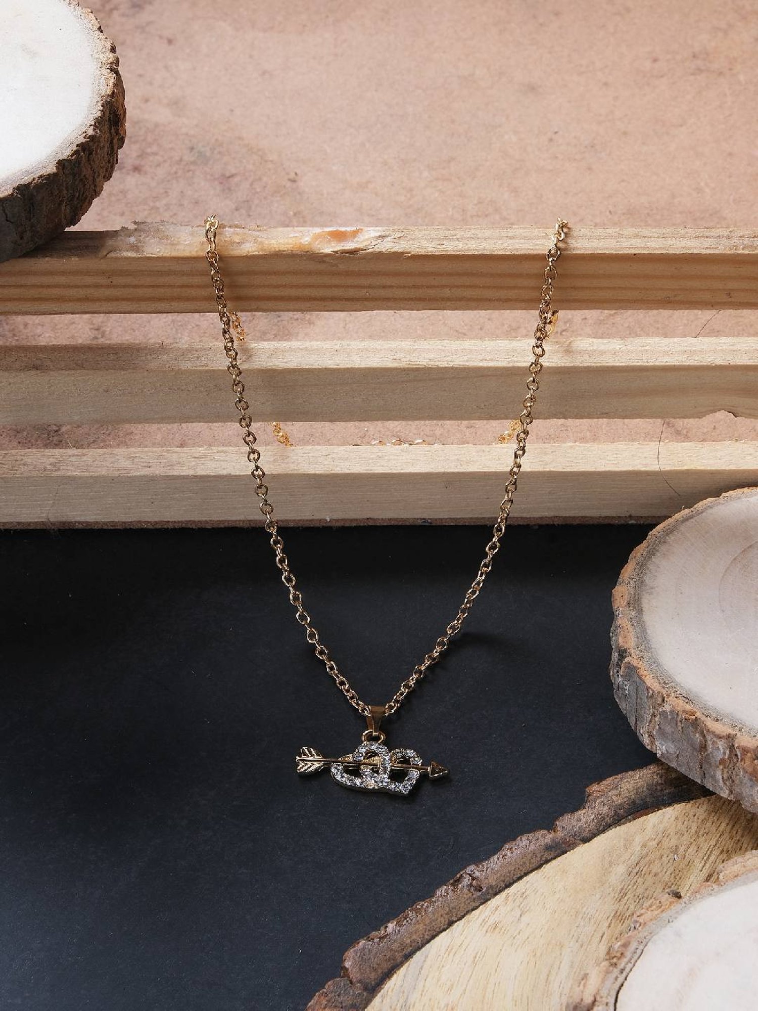 Jewelz Trendsetting Gold Western Necklace With Delicate Double Heart Charm for Women