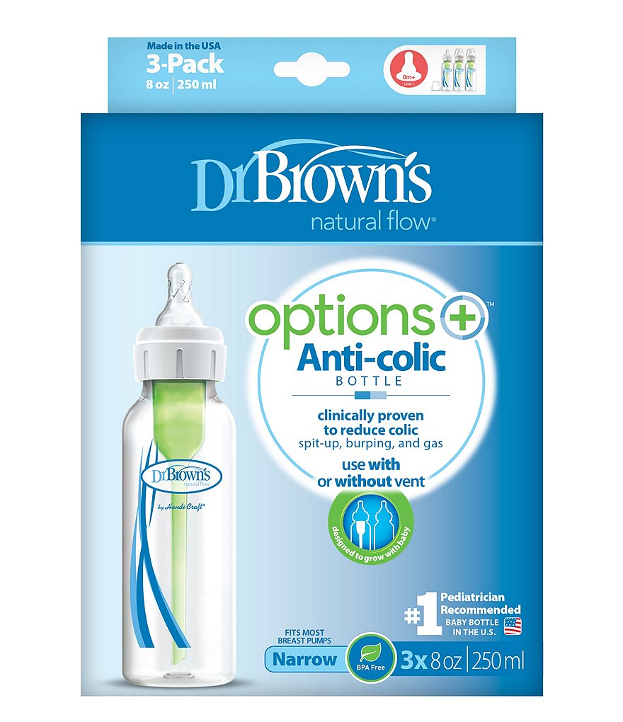 Dr. Brown's Options+ Anti-Colic Narrow 8oz Baby Bottle 3-Pack