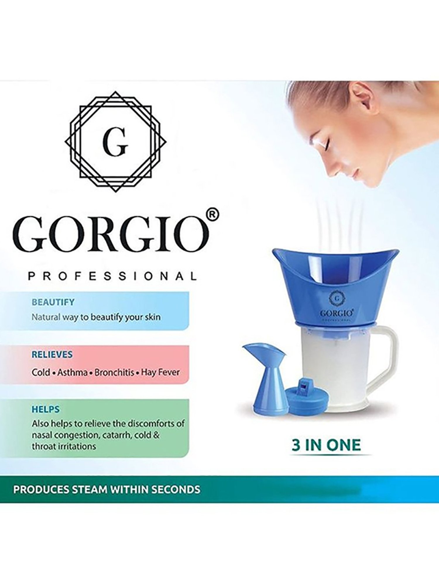 Gorgio Professional GS3 Steamer and Vapouriser (White and Blue)