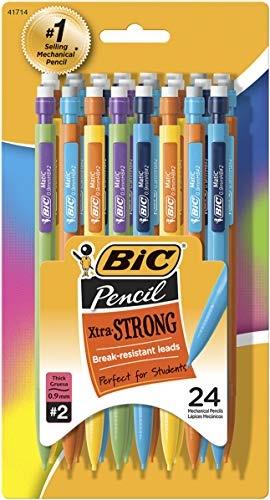 bic xtrastrong mechanical pencil, colorful barrel, thick point 0.9mm, 24count mplwp241