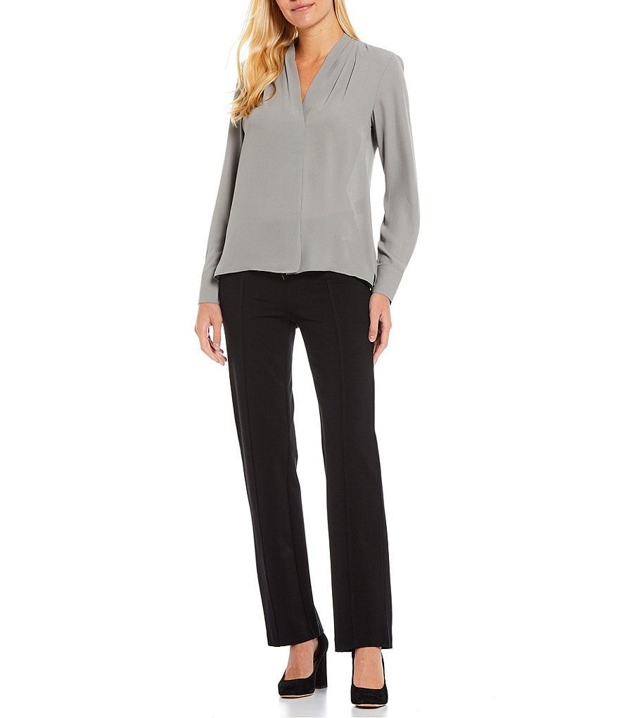 Preston & York Caroline Bow Woven V-Neck 3/4 Sleeve Blouse