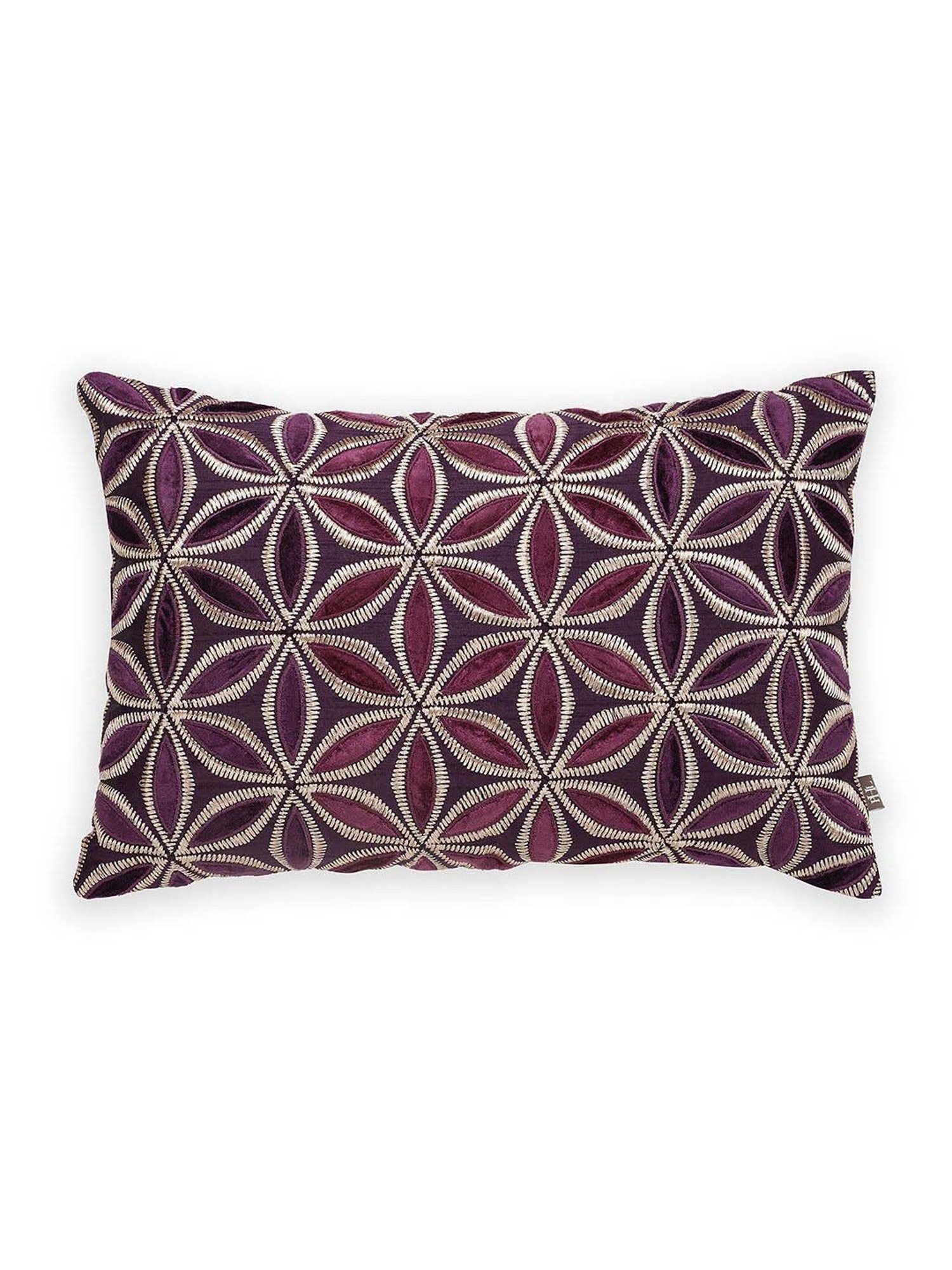 Pure Home and Living Purple Cotton Applique Work Rectangular Cushion Cover