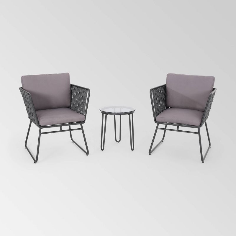 La Jolla 3pc Rope Weave Modern Chat Set - Dark Gray/Gray - Christopher Knight Home