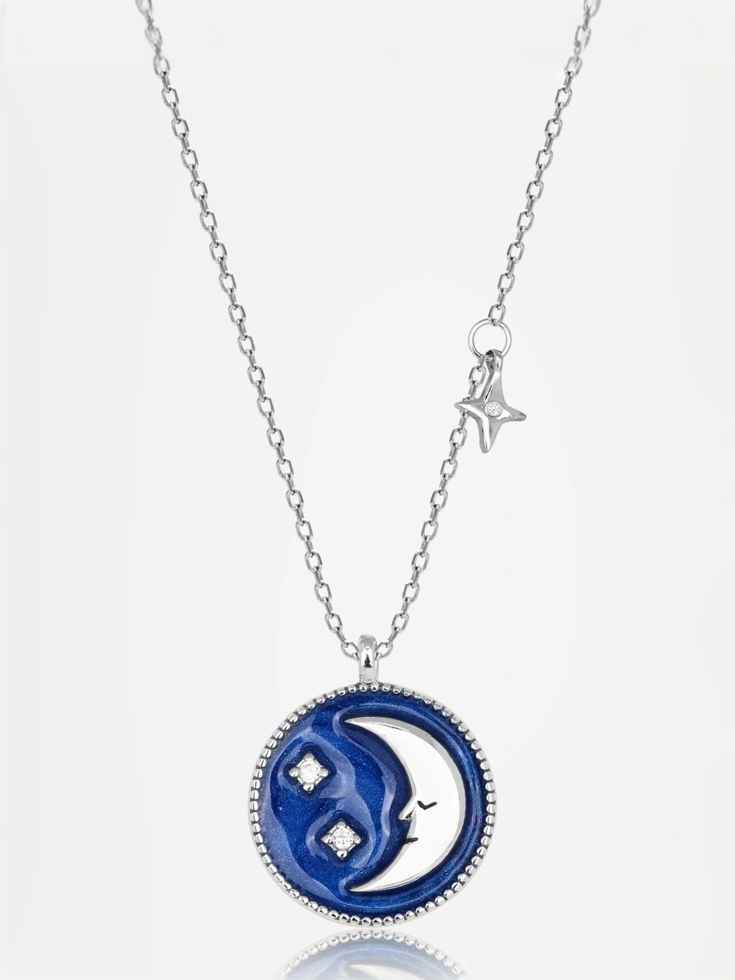 Touch925 Sterling Silver Sapphire Moon Necklace for Women & Girls