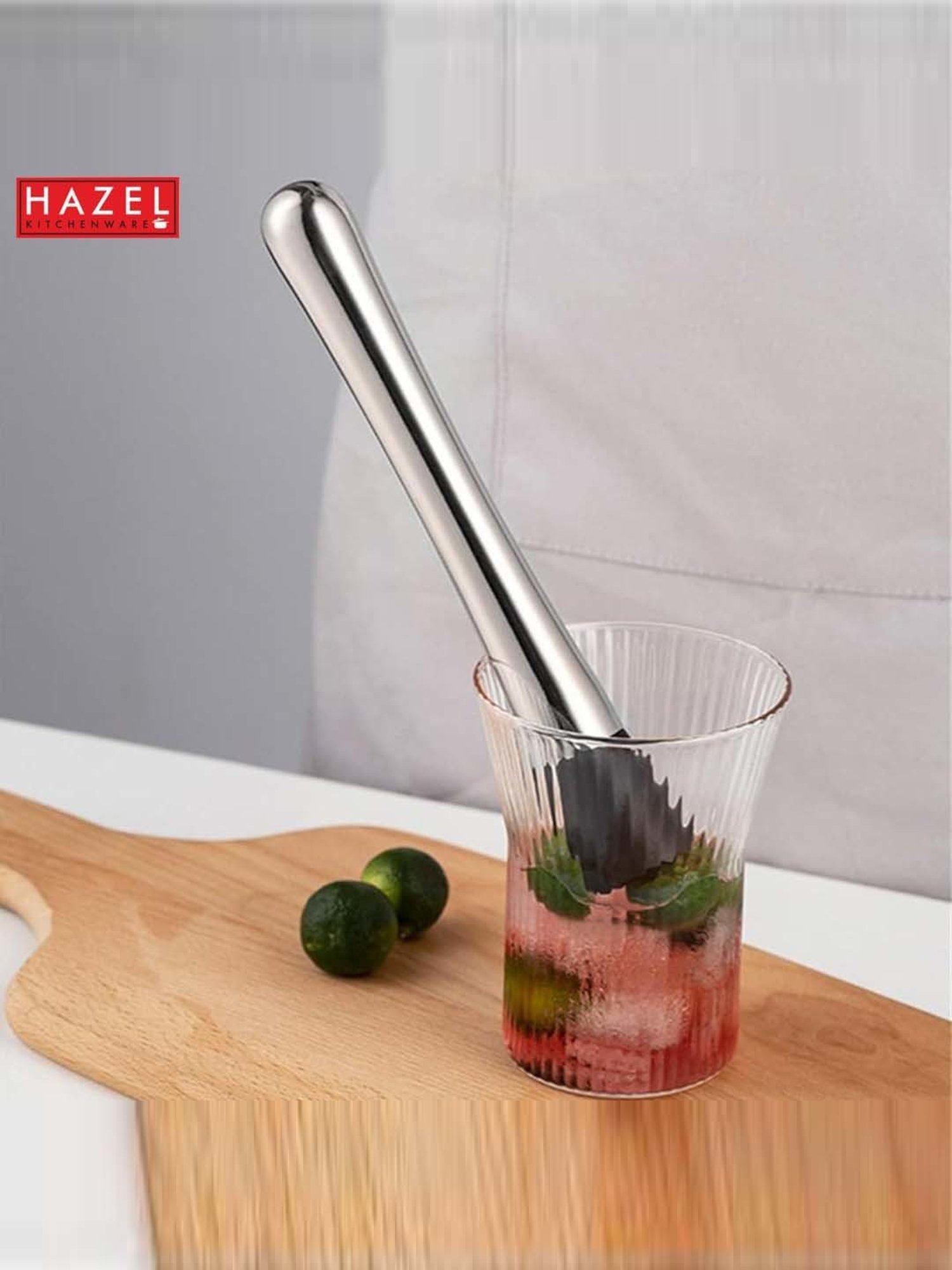 HAZEL Silver Stainless Steel Cocktail Muddler With Easy Grip