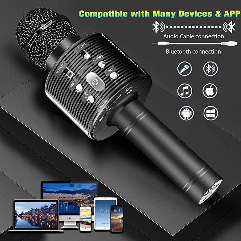 Karaoke Microphone for Kids,  3 in 1 Portable Wireless Bluetooth Microphone Speaker Music Singing Voice Recording Karaoke Machine with Android/iOS for Home KTV Player Outdoor