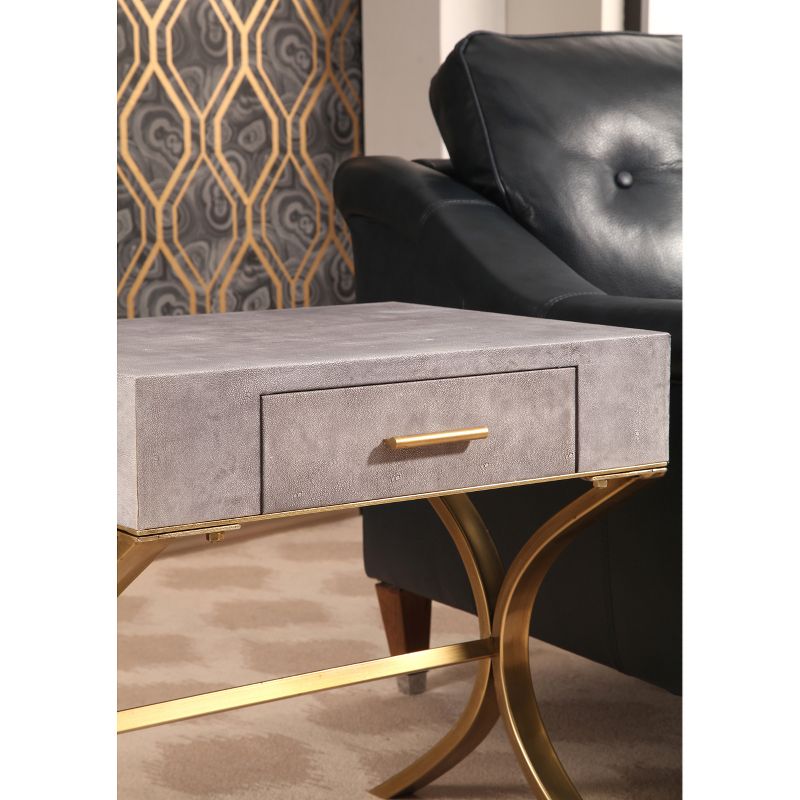 Niell Shagreen Leather End Table Gray - Abbyson Living