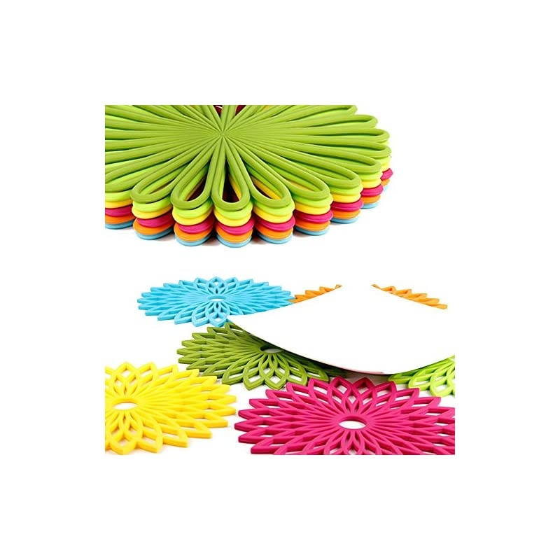 3 Set Silicone Multi-Use Flower Trivet Mat - Premium Quality Insulated Flexible Durable Non Slip Coasters Hot Pads Fuscia